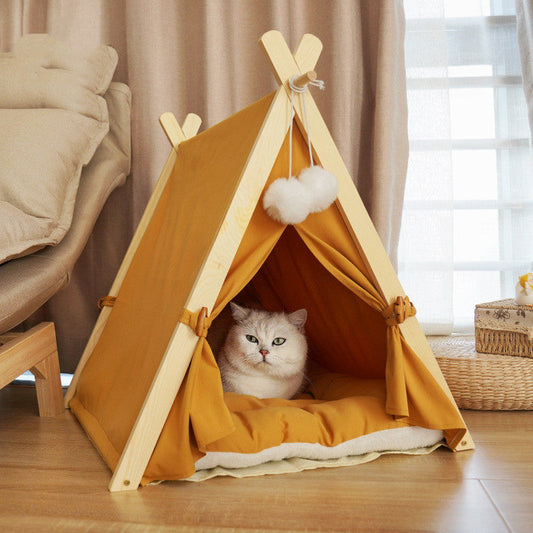 KFX-7694781 Removable and Washable Cat Litter Tent in Striped Canvas with Solid Wood Frame, Multiple Colors Available