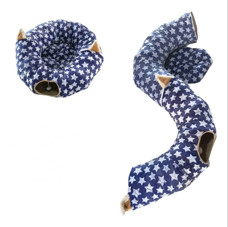 KFX-7695037 Foldable Cat and Small Dog Tunnel Toy - 130cm Half Moon, 250cm Full Moon, 25cm Diameter, Cloth Material
