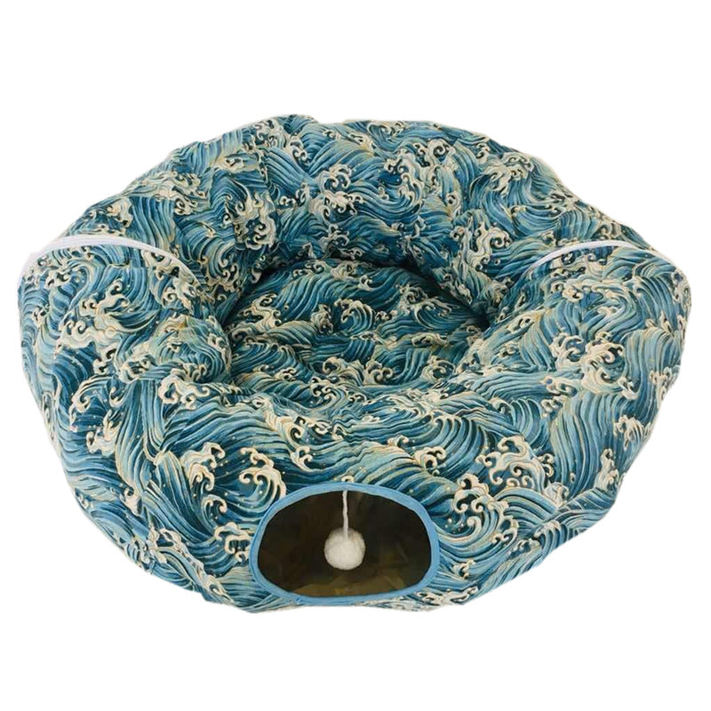 KFX-7695037 Foldable Cat and Small Dog Tunnel Toy - 130cm Half Moon, 250cm Full Moon, 25cm Diameter, Cloth Material