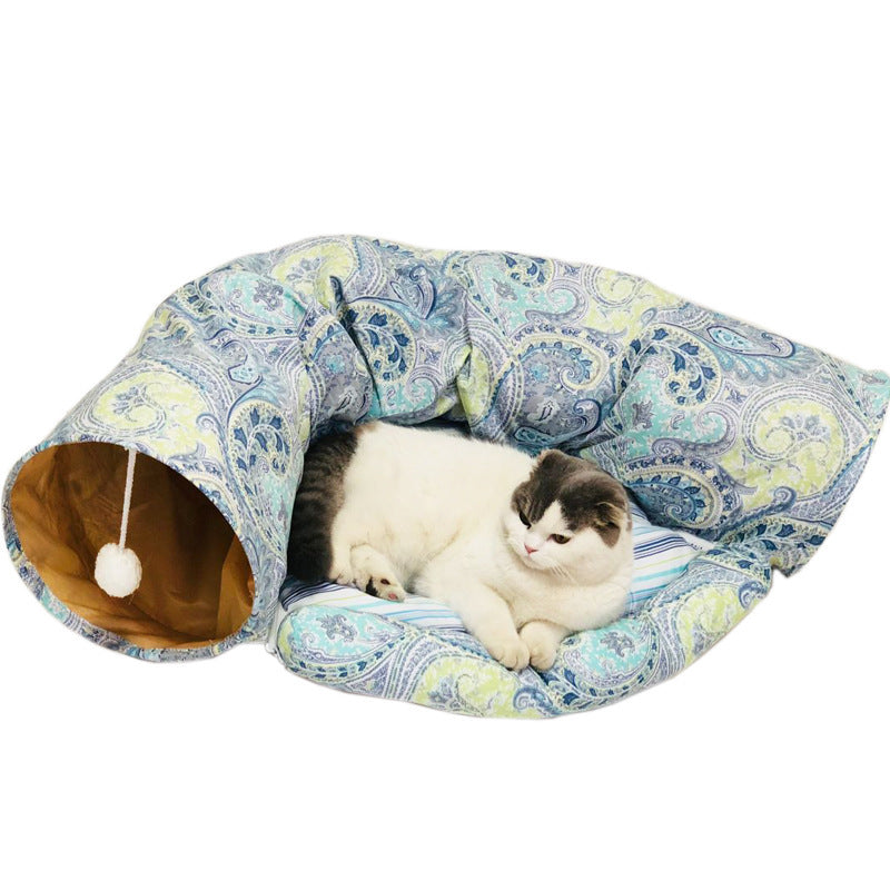 KFX-7695037 Foldable Cat and Small Dog Tunnel Toy - 130cm Half Moon, 250cm Full Moon, 25cm Diameter, Cloth Material