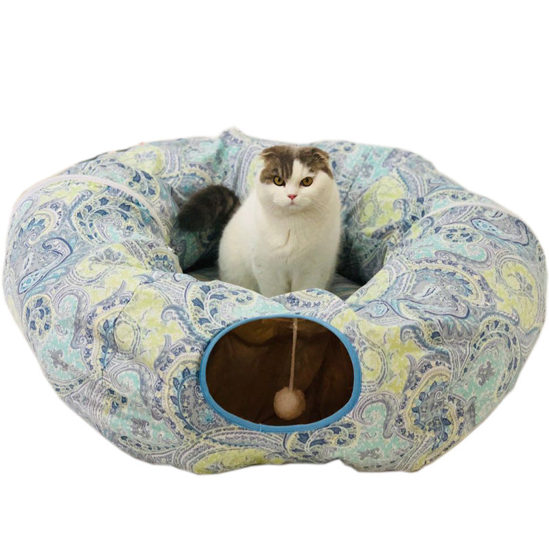 KFX-7695037 Foldable Cat and Small Dog Tunnel Toy - 130cm Half Moon, 250cm Full Moon, 25cm Diameter, Cloth Material