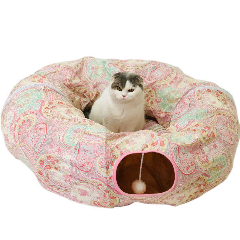 KFX-7695037 Foldable Cat and Small Dog Tunnel Toy - 130cm Half Moon, 250cm Full Moon, 25cm Diameter, Cloth Material