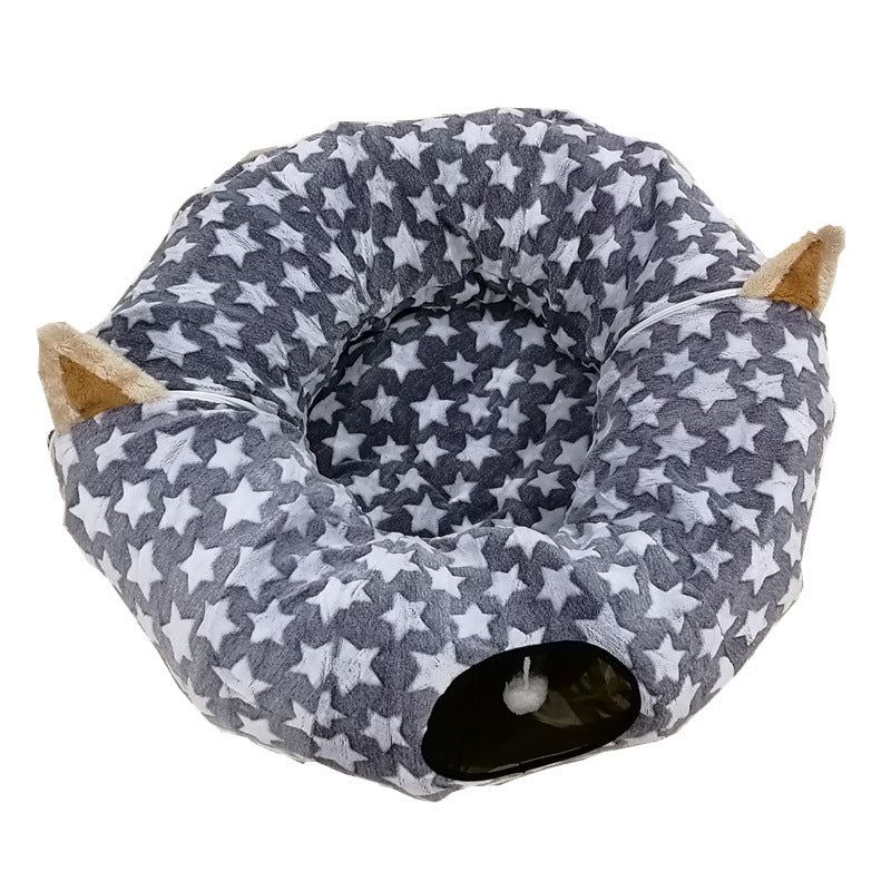 KFX-7695037 Foldable Cat and Small Dog Tunnel Toy - 130cm Half Moon, 250cm Full Moon, 25cm Diameter, Cloth Material