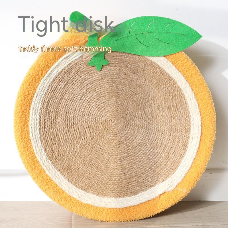 KFX-7695933 Round Cat Scratch Board - Wear-Resistant Jute Flannel Sofa Protector in Rabbit and Orange