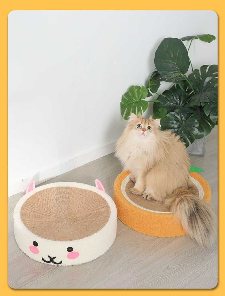KFX-7695933 Round Cat Scratch Board - Wear-Resistant Jute Flannel Sofa Protector in Rabbit and Orange
