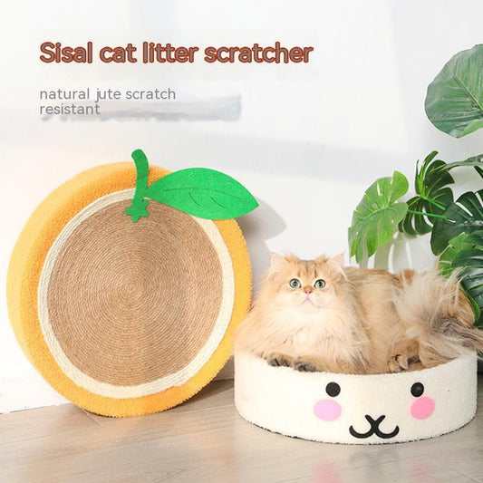 KFX-7695933 Round Cat Scratch Board - Wear-Resistant Jute Flannel Sofa Protector in Rabbit and Orange