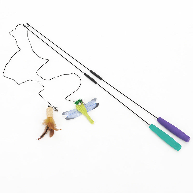 KFX-7696573 Cat Play Stick with Long Feathered Toy and Biting Rope - 41CM Rod