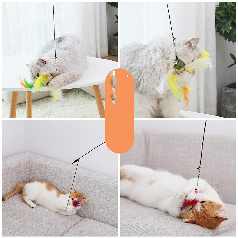 KFX-7696573 Cat Play Stick with Long Feathered Toy and Biting Rope - 41CM Rod