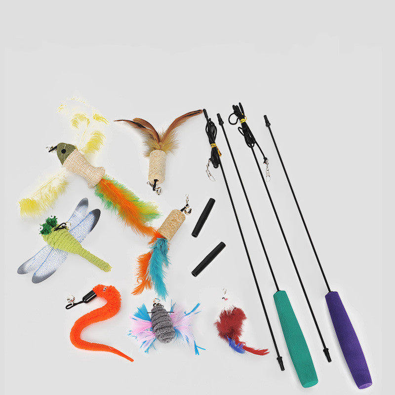 KFX-7696573 Cat Play Stick with Long Feathered Toy and Biting Rope - 41CM Rod