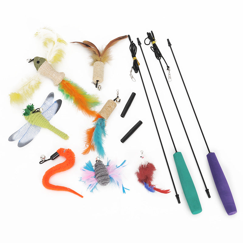 KFX-7696573 Cat Play Stick with Long Feathered Toy and Biting Rope - 41CM Rod