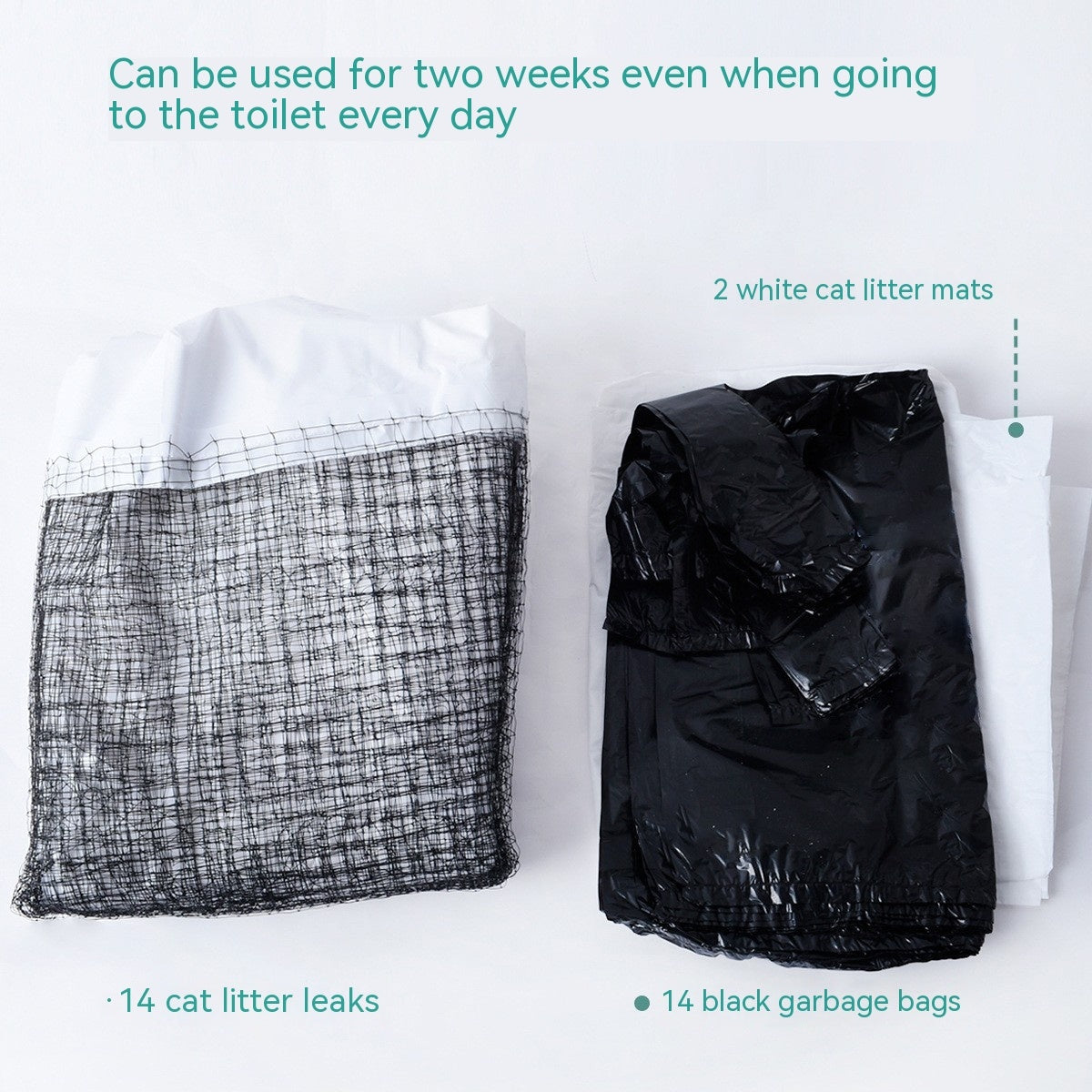 KFX-7701693 Plastic Cat Litter Bags with Filters and Mats - 10 Pieces in Small and Medium Sizes, Large Set with Mats and Strainer