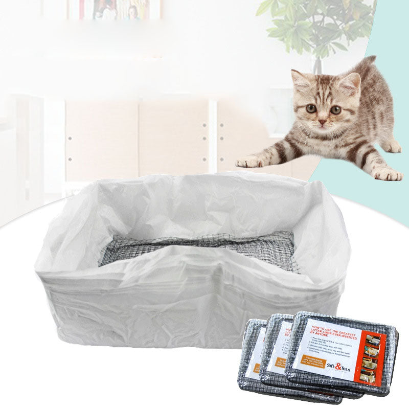 KFX-7701693 Plastic Cat Litter Bags with Filters and Mats - 10 Pieces in Small and Medium Sizes, Large Set with Mats and Strainer