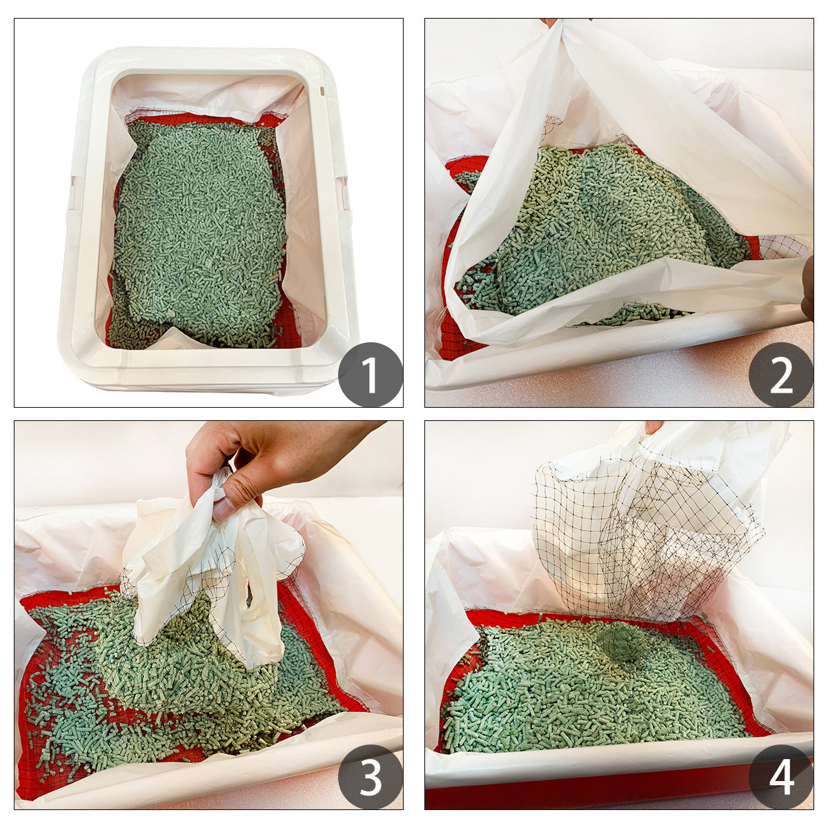 KFX-7701693 Plastic Cat Litter Bags with Filters and Mats - 10 Pieces in Small and Medium Sizes, Large Set with Mats and Strainer