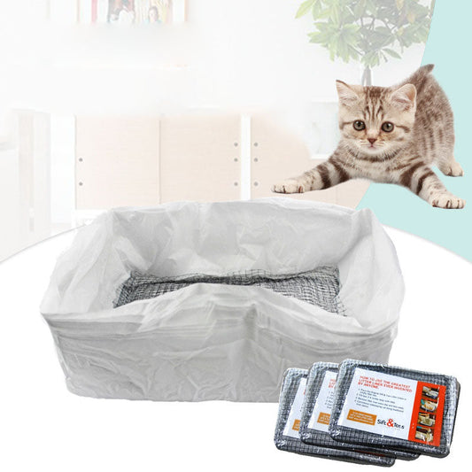 KFX-7701693 Plastic Cat Litter Bags with Filters and Mats - 10 Pieces in Small and Medium Sizes, Large Set with Mats and Strainer