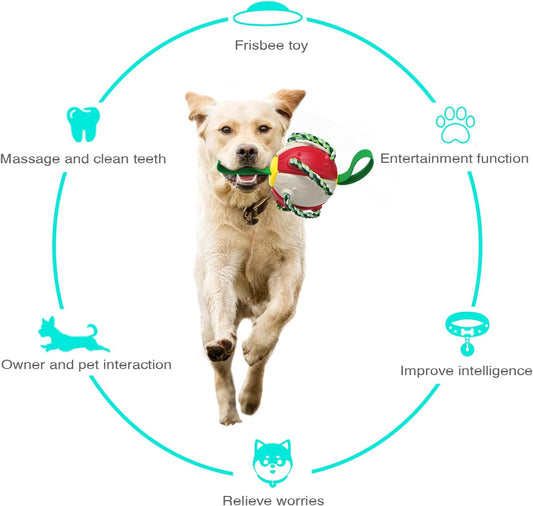 KFX-7702973 Interactive Dog Toy with Chewing Ropes and Flying Saucer Ball for Small to Medium Dogs