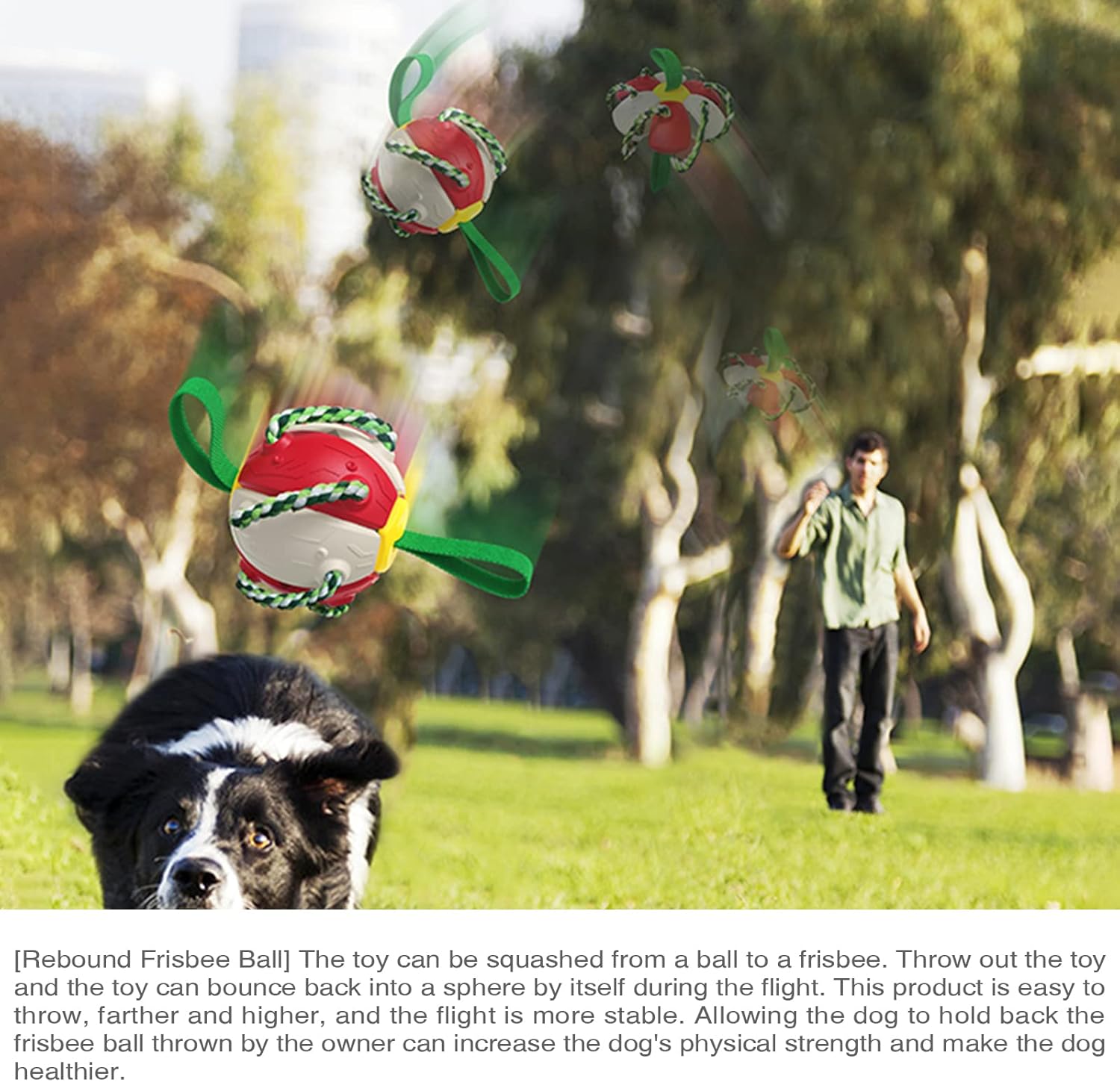 KFX-7702973 Interactive Dog Toy with Chewing Ropes and Flying Saucer Ball for Small to Medium Dogs