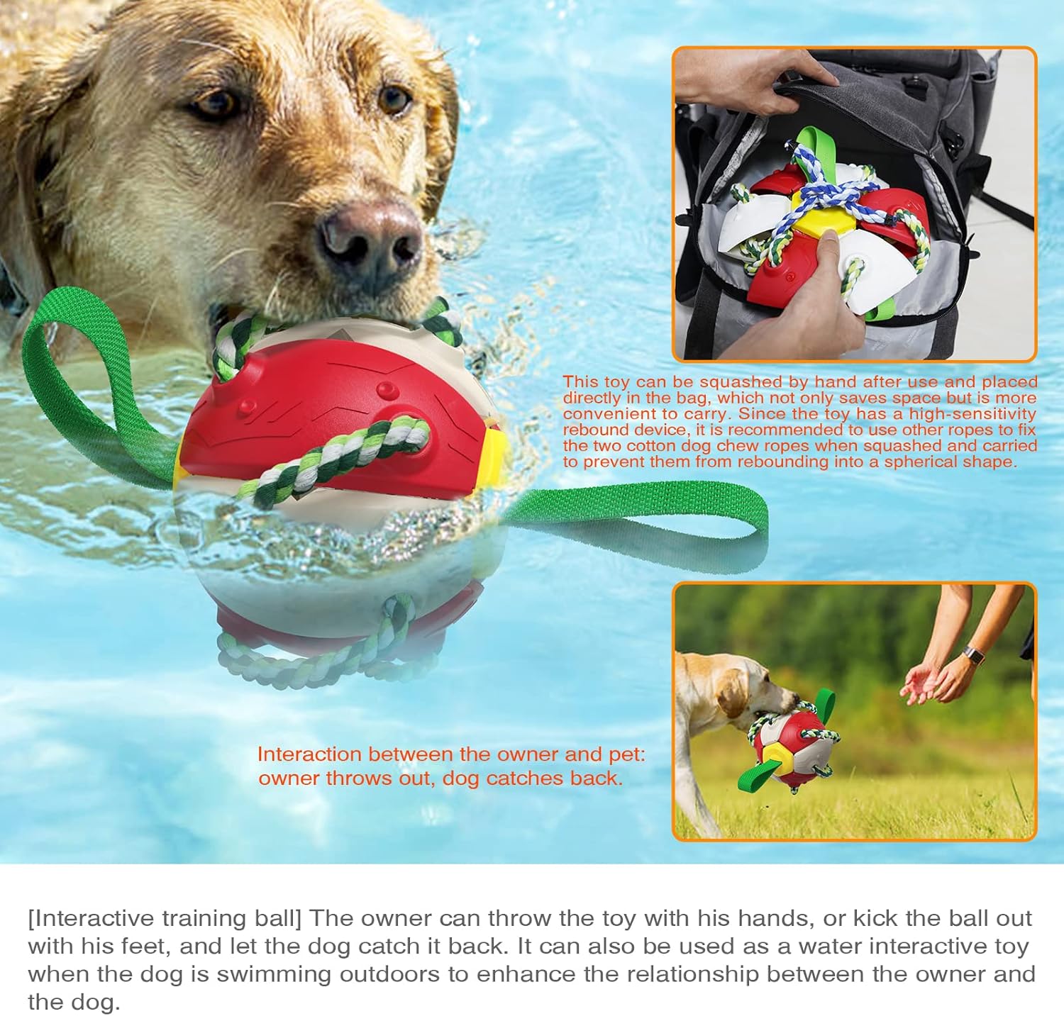 KFX-7702973 Interactive Dog Toy with Chewing Ropes and Flying Saucer Ball for Small to Medium Dogs