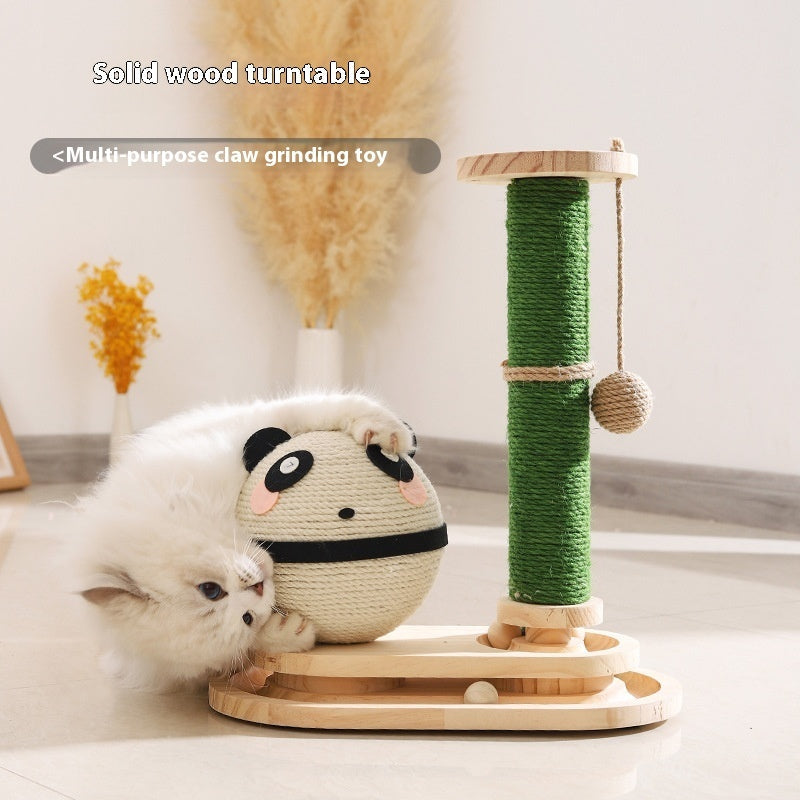 KFX-7704765 Double Turntable Pillar Cat Climbing Frame - Cute Wooden Design for Fun Playtime