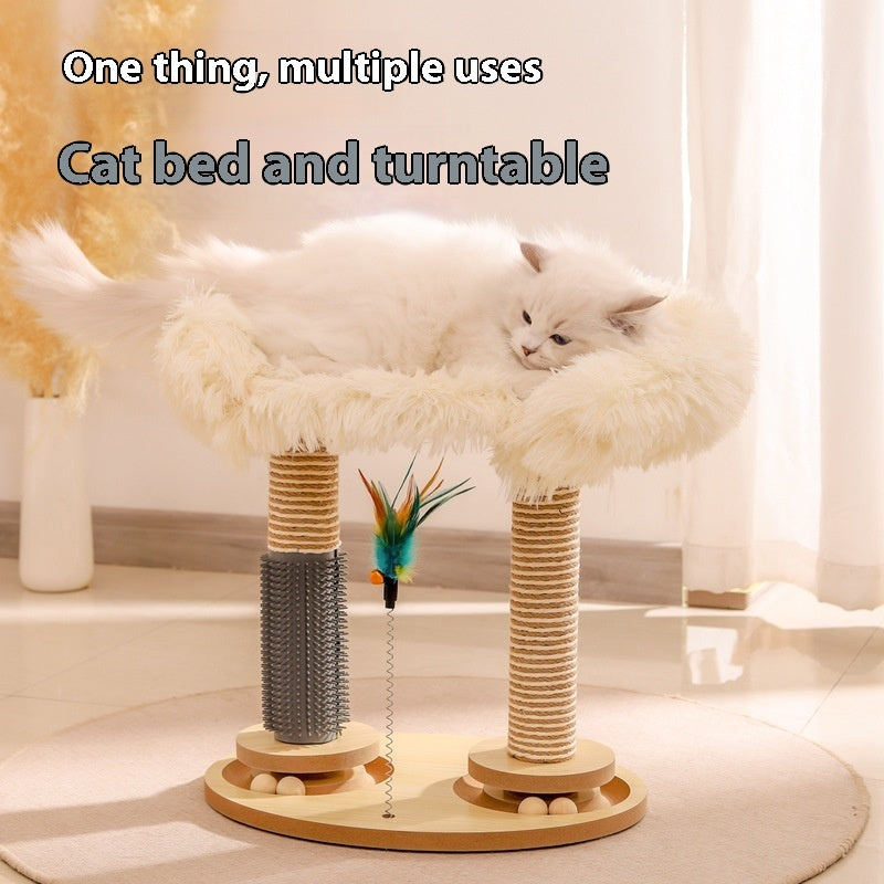 KFX-7704765 Double Turntable Pillar Cat Climbing Frame - Cute Wooden Design for Fun Playtime