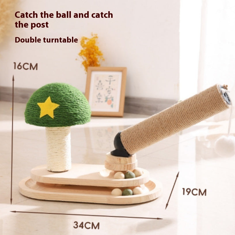 KFX-7704765 Double Turntable Pillar Cat Climbing Frame - Cute Wooden Design for Fun Playtime