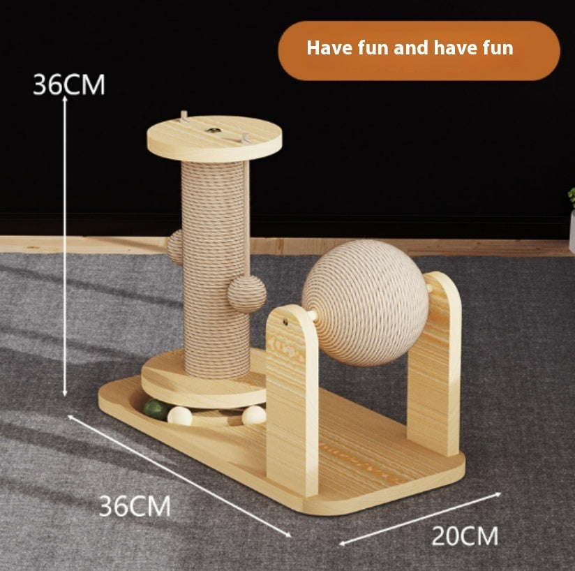 KFX-7704765 Double Turntable Pillar Cat Climbing Frame - Cute Wooden Design for Fun Playtime