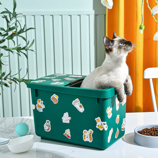 KFX-7705149 Pet Food Storage Bucket - 13L, Cardamom Green & Ocean Blue Options with Stickers