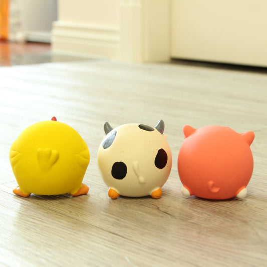 KFX-7706301 Natural Latex Dog Toy - Sound Resistant for Teeth Grinding, Cow, Chick & Pig Designs, 7.5cm Diameter, 9.5cm Height