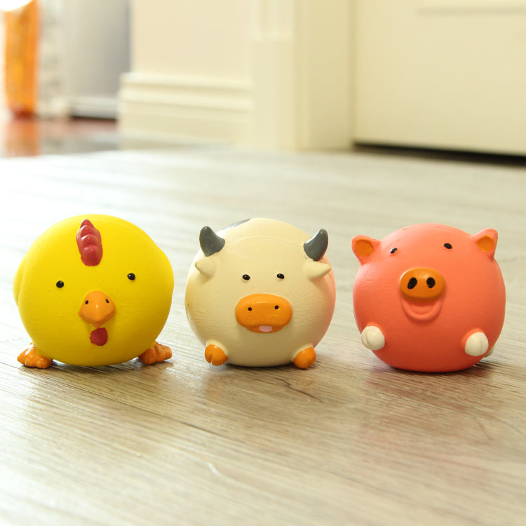 KFX-7706301 Natural Latex Dog Toy - Sound Resistant for Teeth Grinding, Cow, Chick & Pig Designs, 7.5cm Diameter, 9.5cm Height