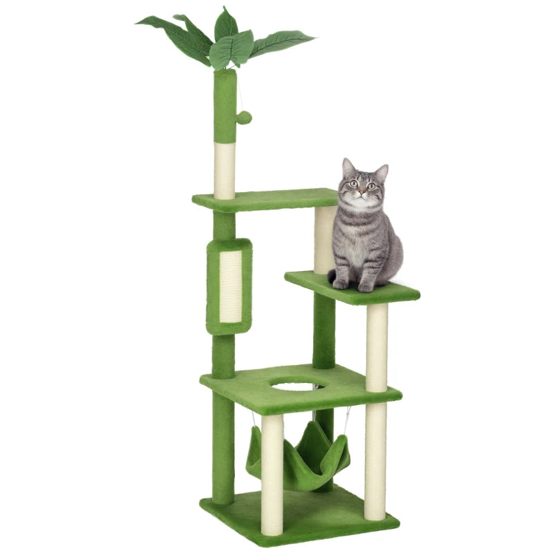 KFX-7712701 Multifunctional Indoor Cat Tower with Hammock and Scratching Posts in Green