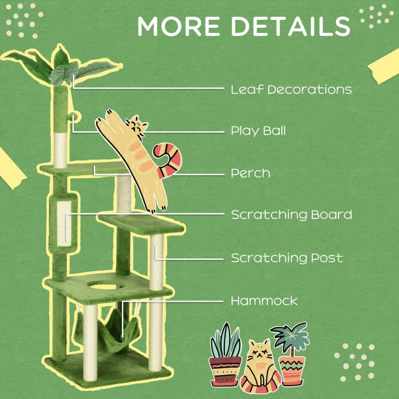 KFX-7712701 Multifunctional Indoor Cat Tower with Hammock and Scratching Posts in Green