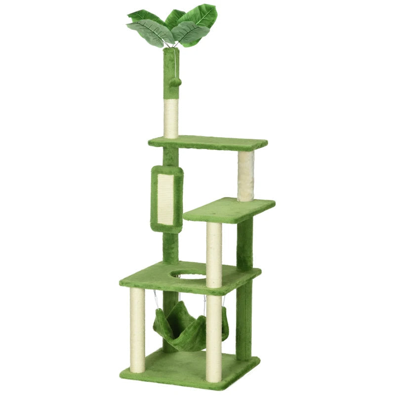 KFX-7712701 Multifunctional Indoor Cat Tower with Hammock and Scratching Posts in Green