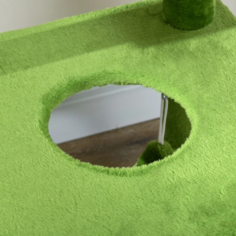 KFX-7712701 Multifunctional Indoor Cat Tower with Hammock and Scratching Posts in Green