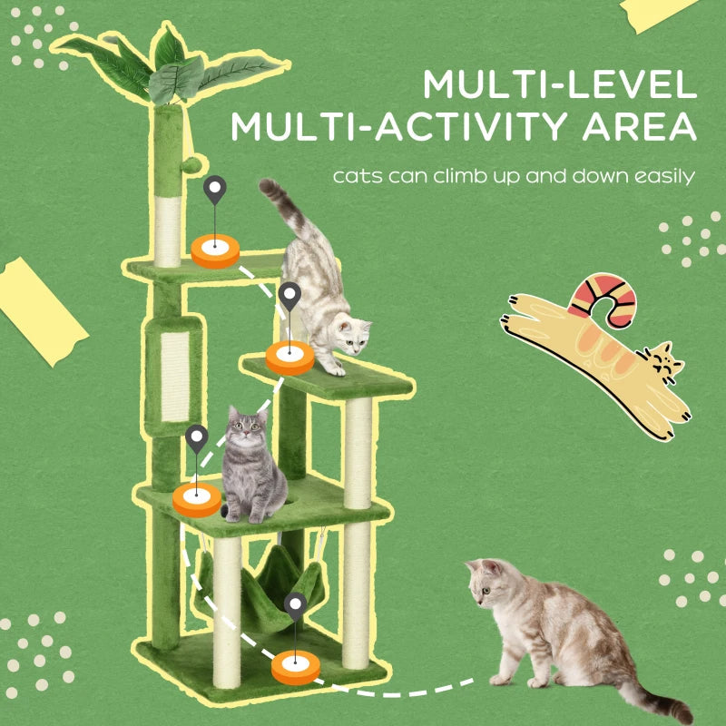 KFX-7712701 Multifunctional Indoor Cat Tower with Hammock and Scratching Posts in Green