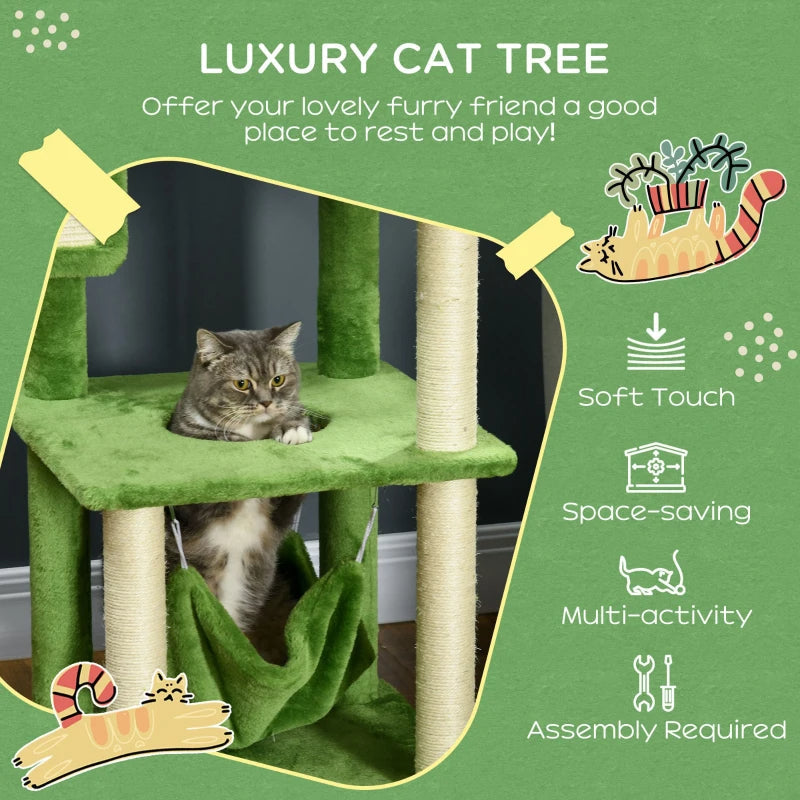 KFX-7712701 Multifunctional Indoor Cat Tower with Hammock and Scratching Posts in Green