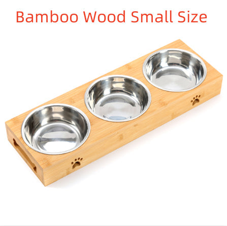 KFX-7713213 Wooden Pet Dining Table with Stainless Steel Bowls for Dogs and Cats