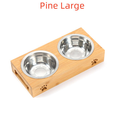 KFX-7713213 Wooden Pet Dining Table with Stainless Steel Bowls for Dogs and Cats