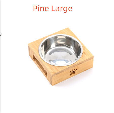 KFX-7713213 Wooden Pet Dining Table with Stainless Steel Bowls for Dogs and Cats
