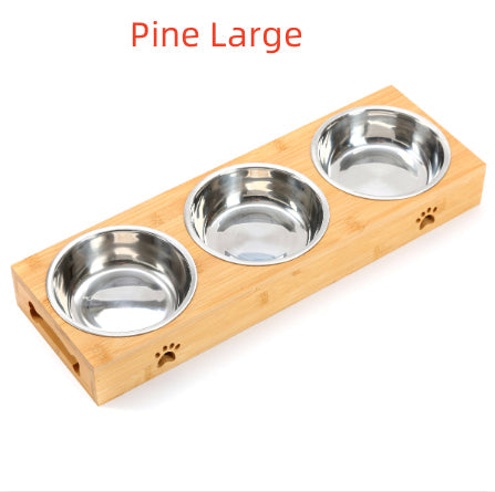 KFX-7713213 Wooden Pet Dining Table with Stainless Steel Bowls for Dogs and Cats