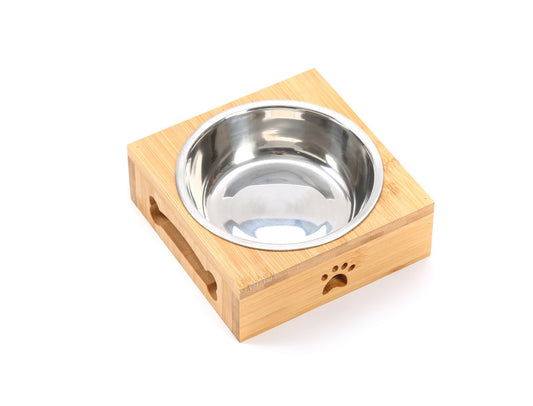 KFX-7713213 Wooden Pet Dining Table with Stainless Steel Bowls for Dogs and Cats