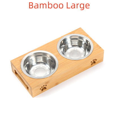 KFX-7713213 Wooden Pet Dining Table with Stainless Steel Bowls for Dogs and Cats