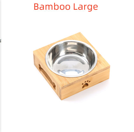 KFX-7713213 Wooden Pet Dining Table with Stainless Steel Bowls for Dogs and Cats