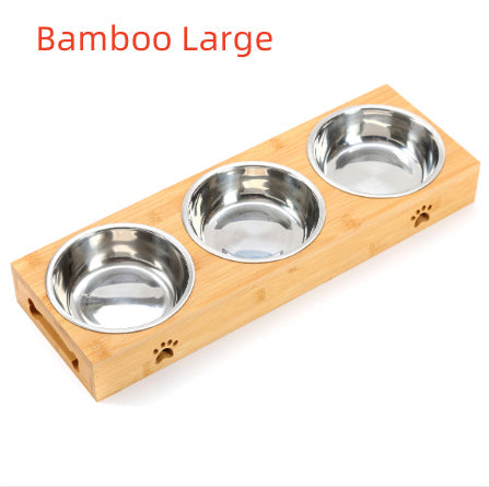 KFX-7713213 Wooden Pet Dining Table with Stainless Steel Bowls for Dogs and Cats