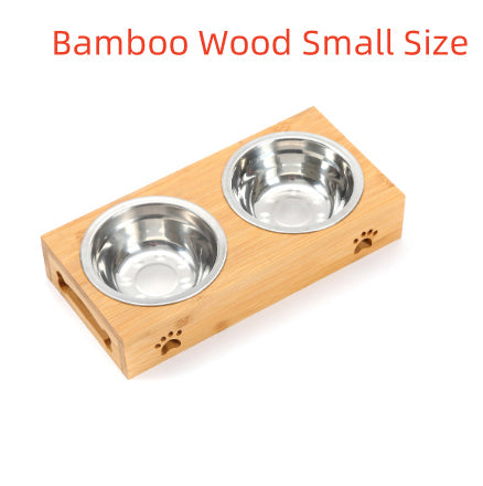 KFX-7713213 Wooden Pet Dining Table with Stainless Steel Bowls for Dogs and Cats