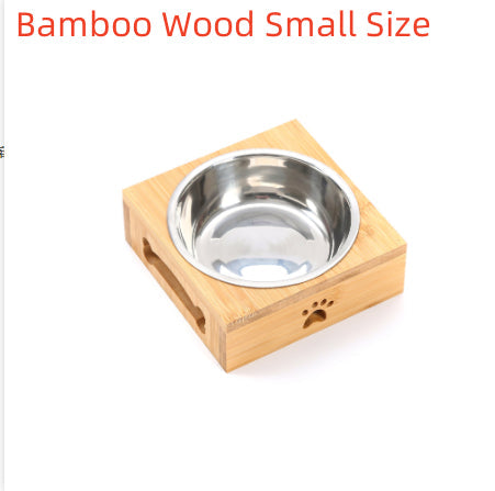 KFX-7713213 Wooden Pet Dining Table with Stainless Steel Bowls for Dogs and Cats