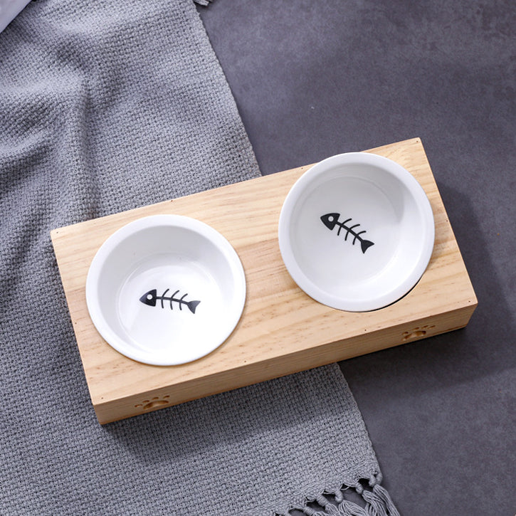 KFX-7713213 Wooden Pet Dining Table with Stainless Steel Bowls for Dogs and Cats