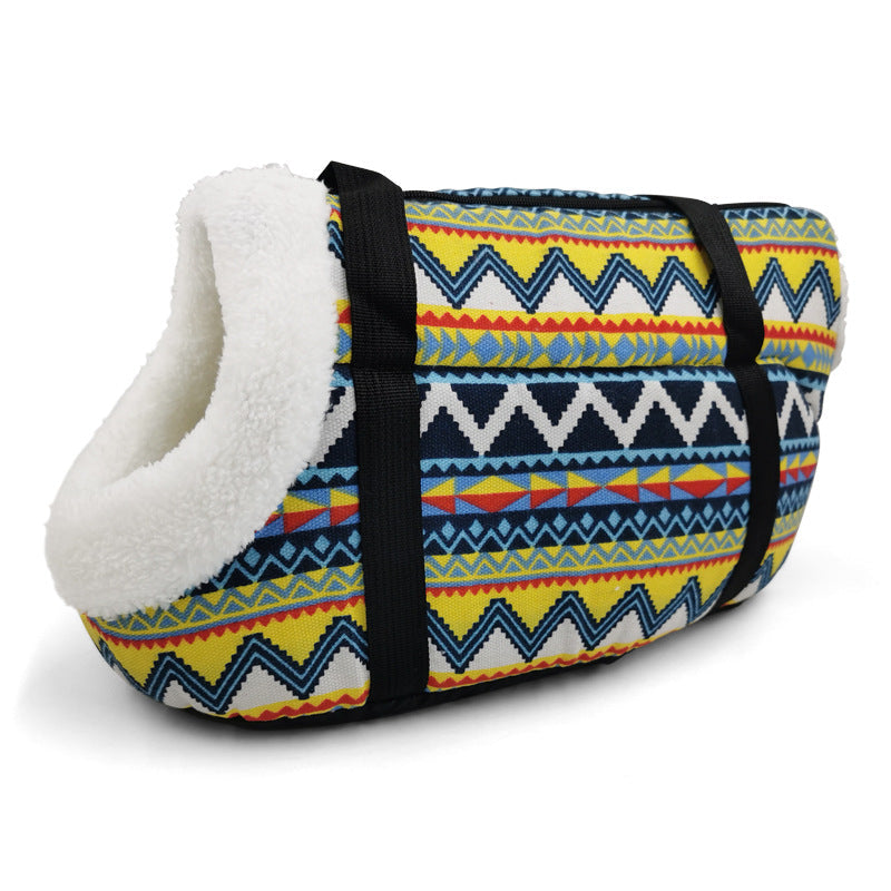 KFX-7713469 Breathable Mesh Pet Backpack for Cats and Dogs - Canvas Messenger Shoulder Bag with Stripes, Available in Sizes S and L