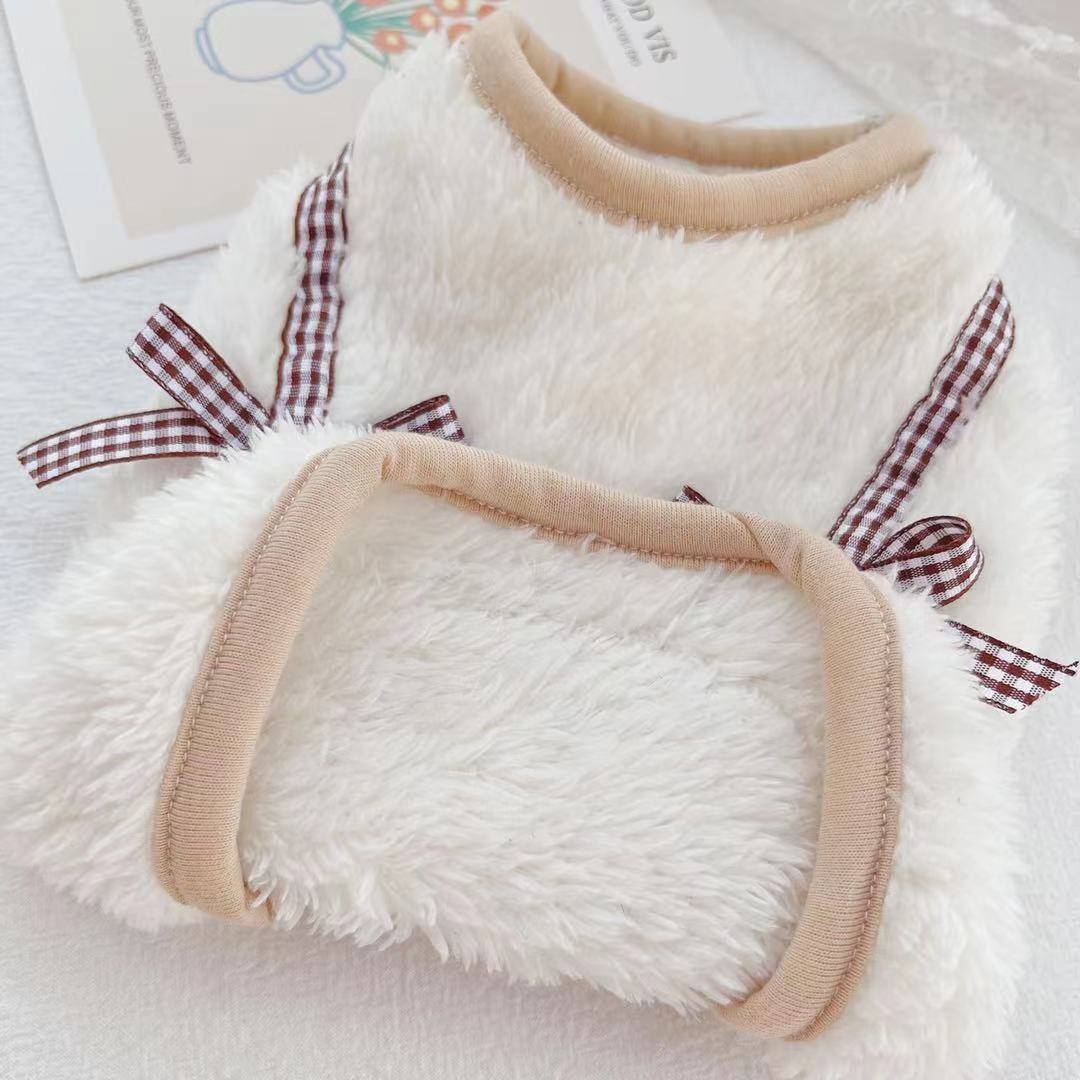 KFX-7717565 Cute Japanese and Korean Style Thickened Teddy Bichon Vest for Pets in Beige with Bow