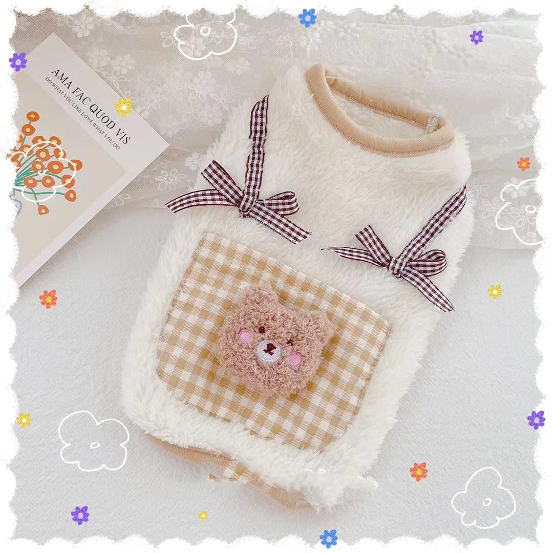 KFX-7717565 Cute Japanese and Korean Style Thickened Teddy Bichon Vest for Pets in Beige with Bow