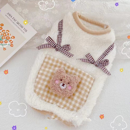 KFX-7717565 Cute Japanese and Korean Style Thickened Teddy Bichon Vest for Pets in Beige with Bow