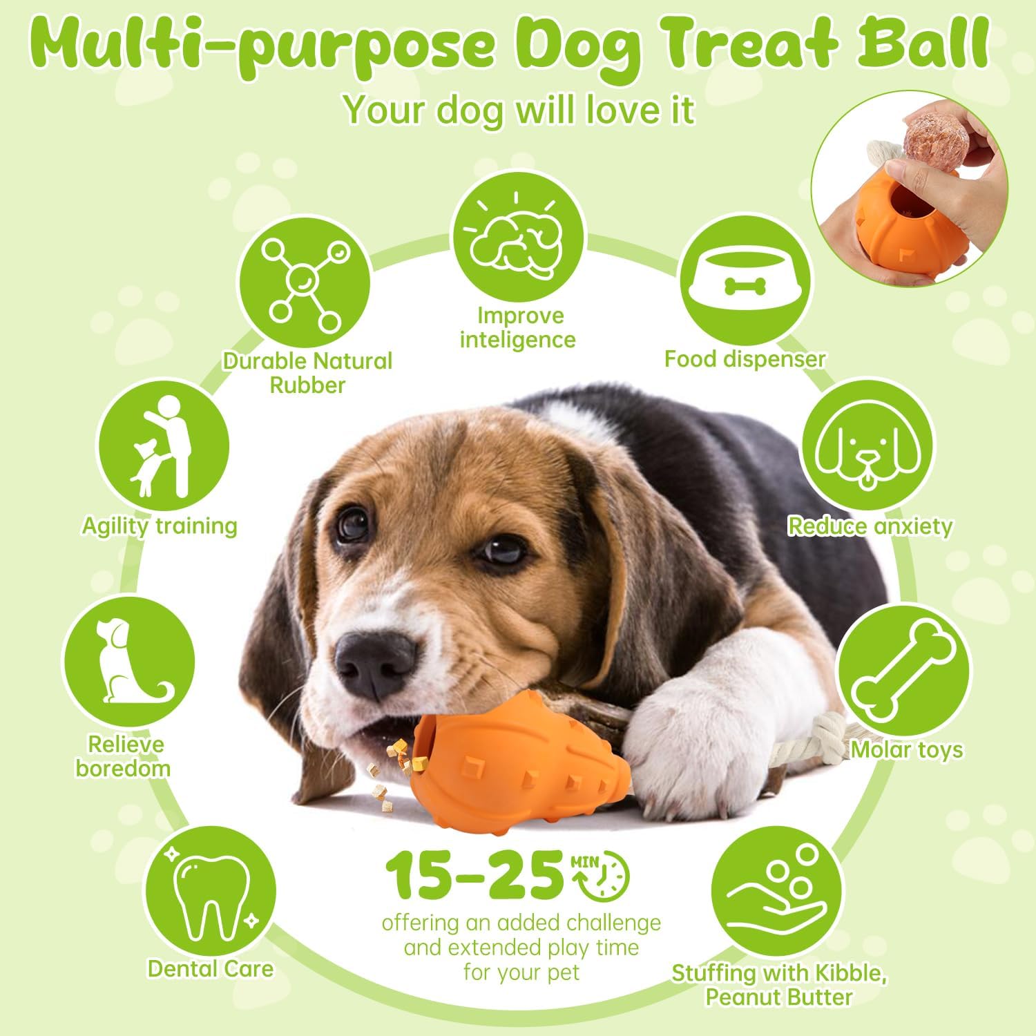 KFX-7720253 Durable Interactive Dog Toy for Fetch and Chewing, Treat-Dispensing Natural Rubber Toy for Small to Medium Breeds
